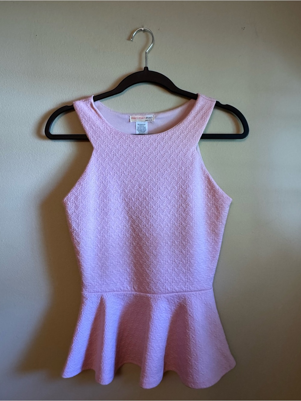 a'gaci Textured Light Pink Peplum Shell